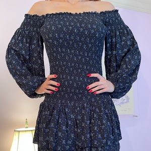 Black and royal blue off the shoulder dress